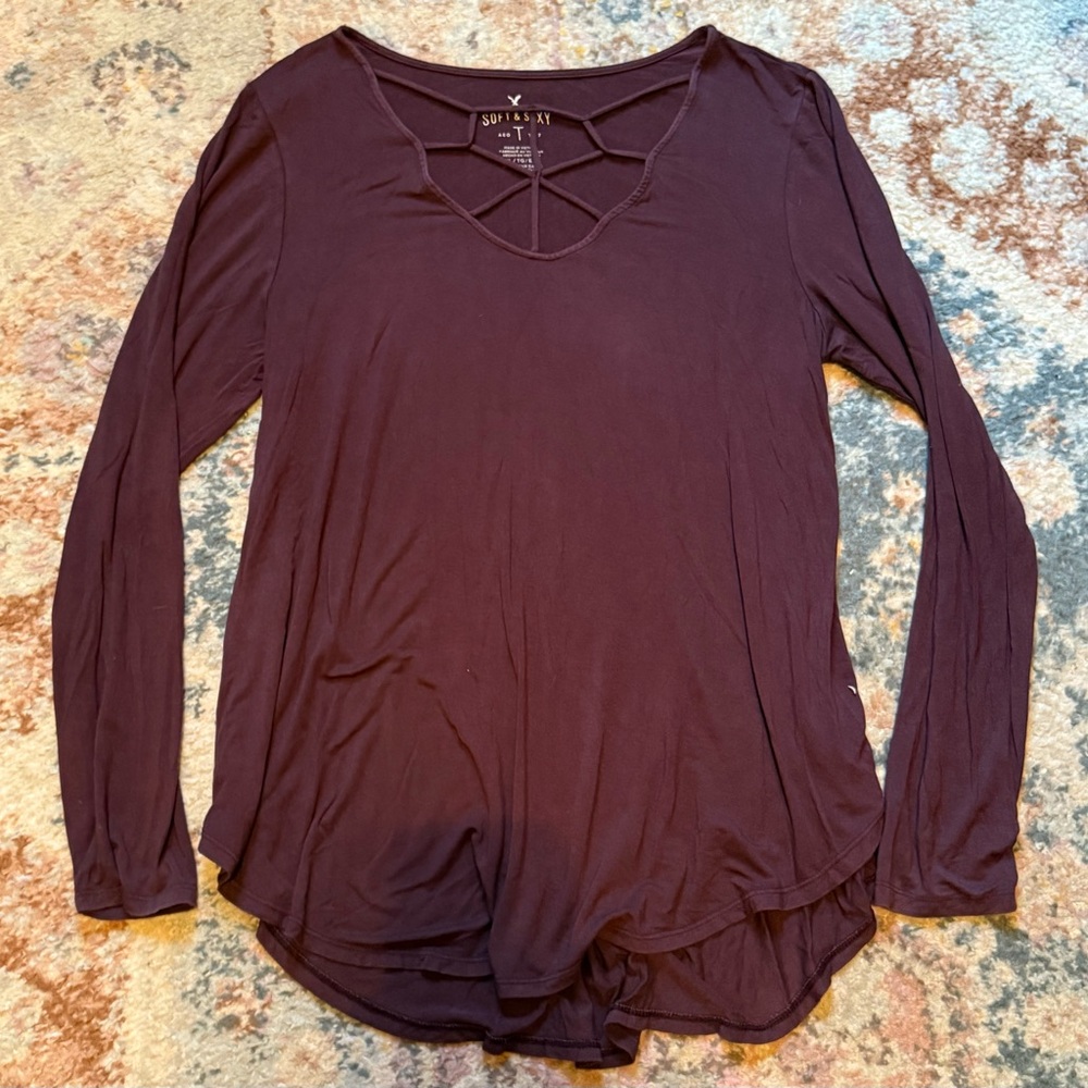 American Eagle Outfitters Soft & Sexy Black Long Sleeve Blouse
